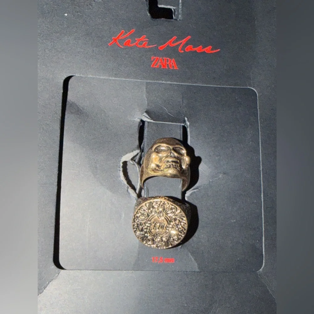 ZARA Kate Moss Bobby Gillespie Collection Skull Gold Chunky Ring Set Goth Punk